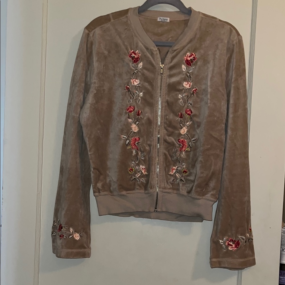 Pictures Floral Embroidered Tan Jacket